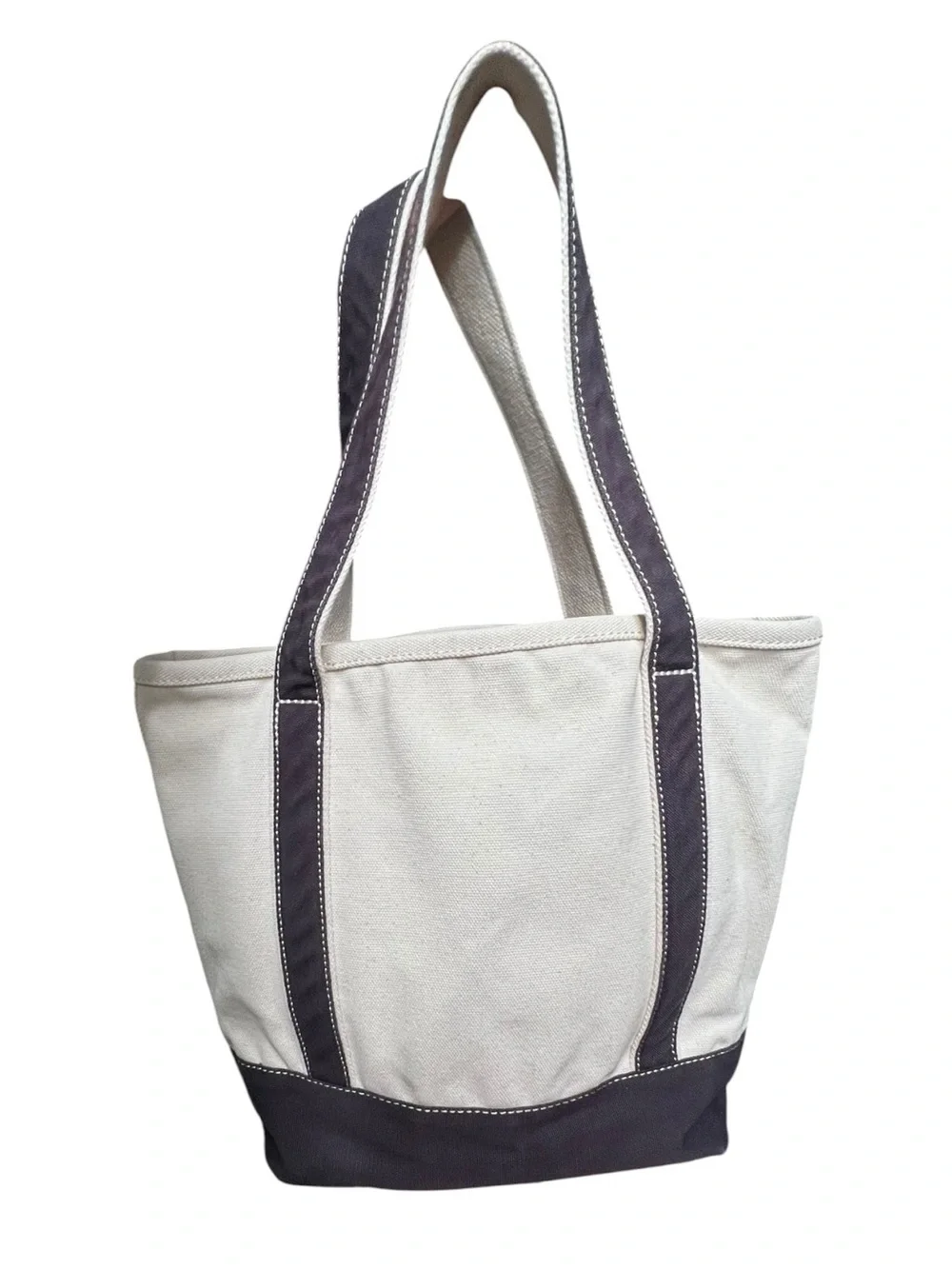 🌻Lands' End Medium Canvas Tote Bag Natural Navy Blue 5 Pocket Open Top Carryall